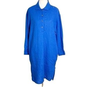 Linen ID Studio Cobalt Blue Linen Tunic Shirt Dress Medium‎ Lithuania